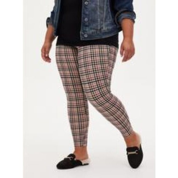 Torrid Size 1x (14/16) Signature Waist Pull On Skinny Leggings Gingham Plaid Tan - Picture 5 of 5